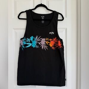 Billabong Men's Black Spinner Tank Top with Tropical Print